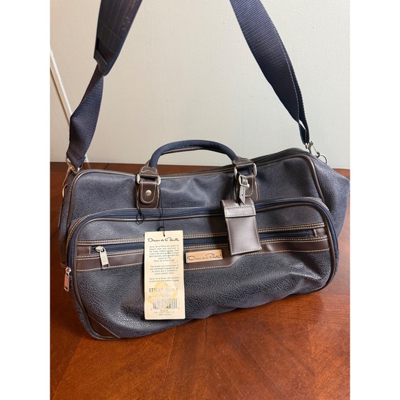 Oscar de la Renta Other - Vtg Oscar de la Renta Carry-On Bag Navy Pebble Suede 90s Weekender Duffel Brown